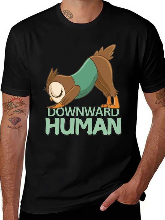 Downward Human Yoga Owl T-Shirt - Fun Graphic Tee