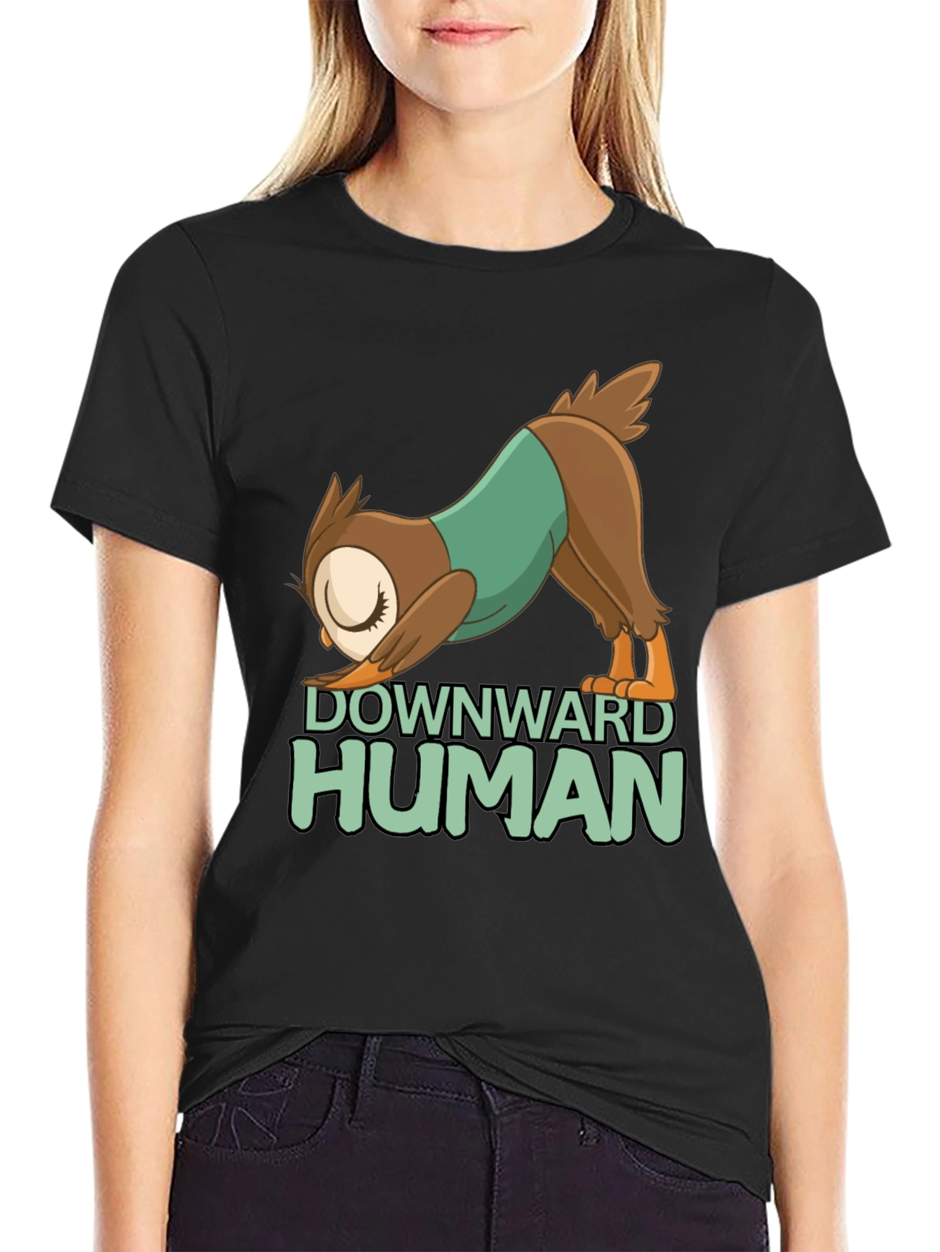 Downward Human Yoga Owl T-Shirt - Fun Graphic Tee