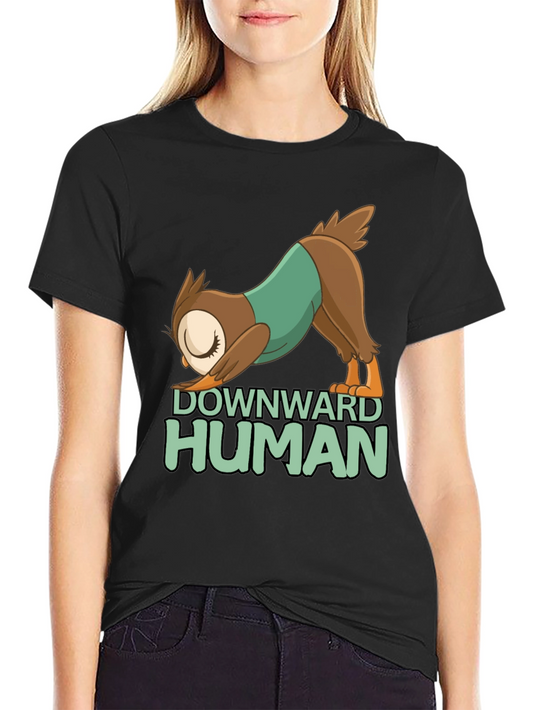Downward Human Yoga Owl T-Shirt - Fun Graphic Tee