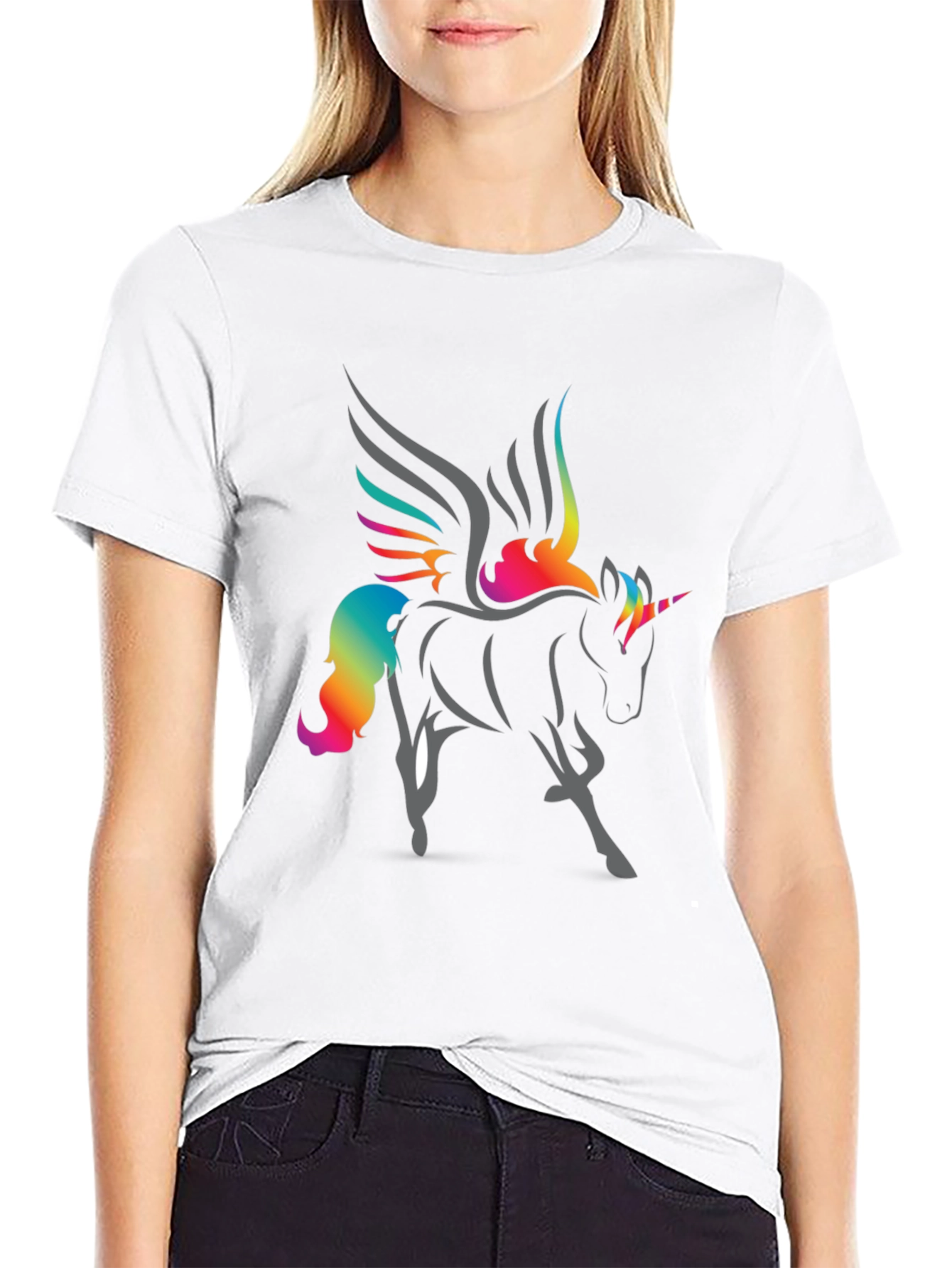 Rainbow Unicorn Graphic T-Shirt - Black
