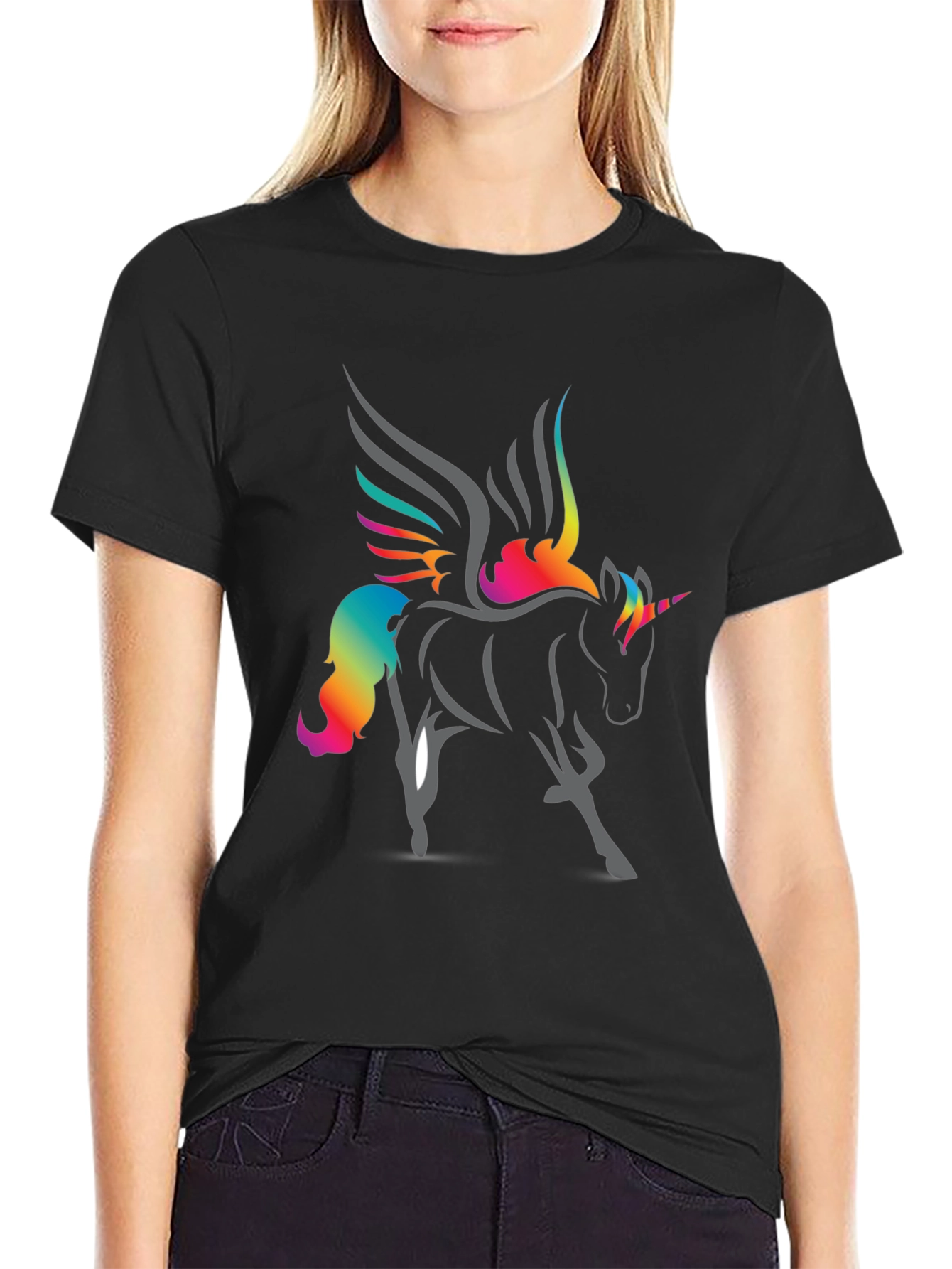 Rainbow Unicorn Graphic T-Shirt - Black