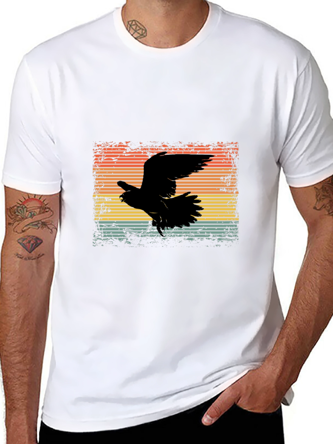 Retro Raven Graphic Tee - Mens Black T-Shirt
