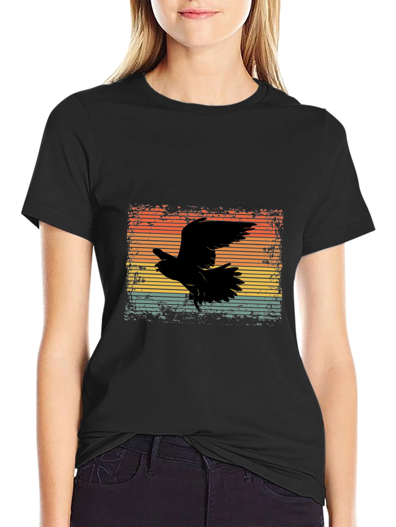 Retro Raven Graphic Tee - Mens Black T-Shirt