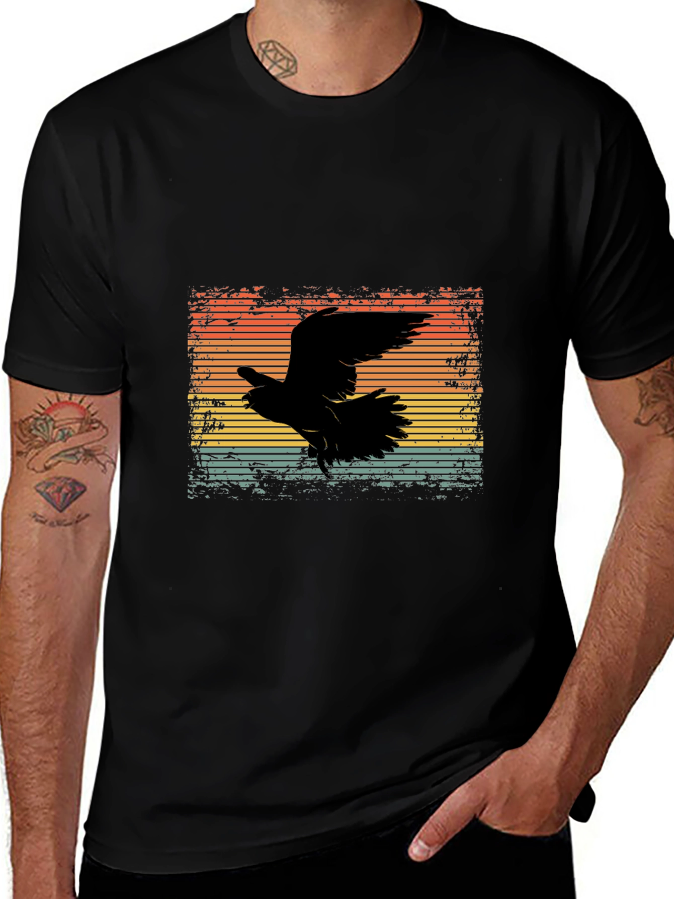 Retro Raven Graphic Tee - Mens Black T-Shirt