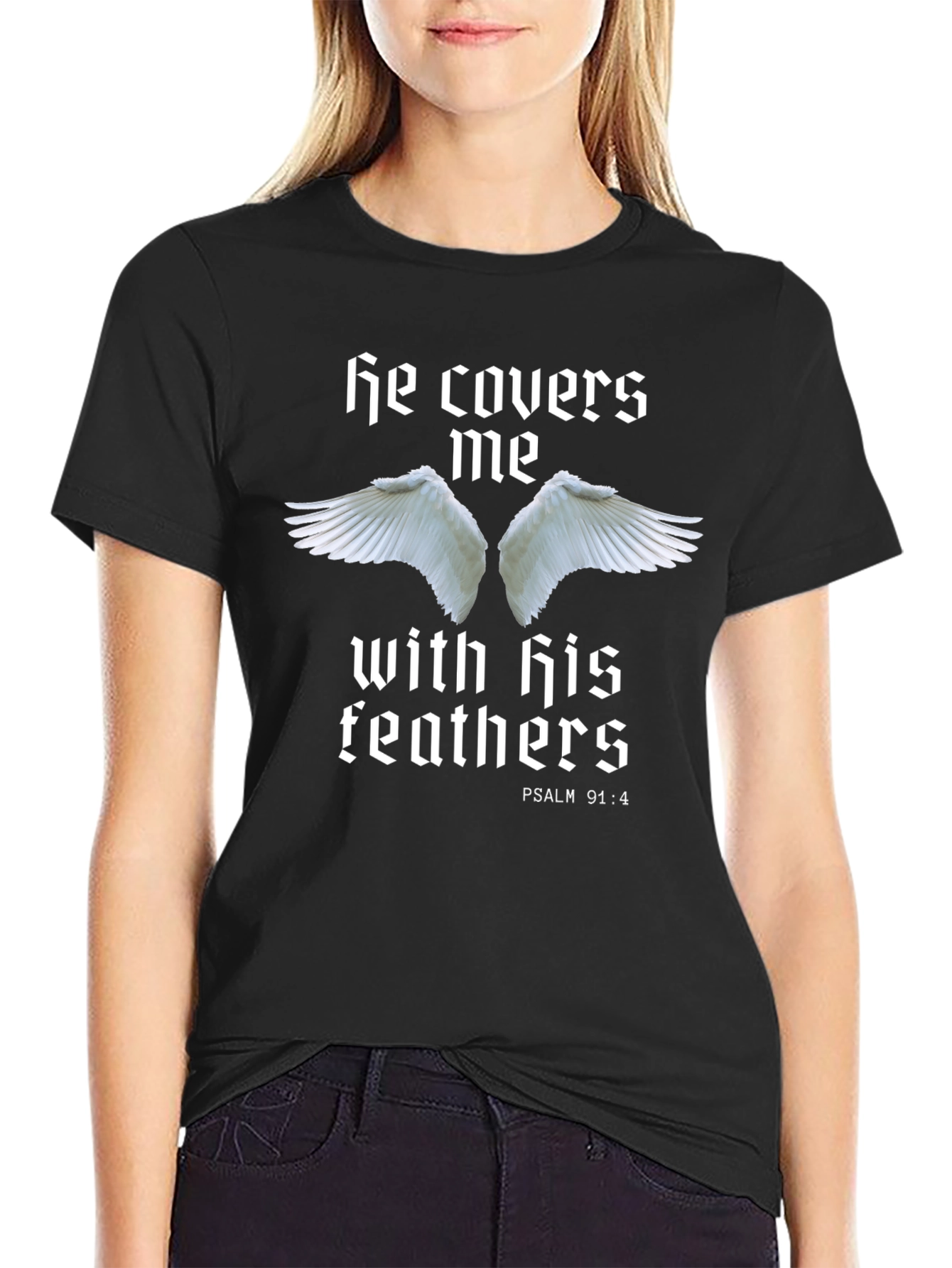 He Covers Me Religious Graphic T-Shirt