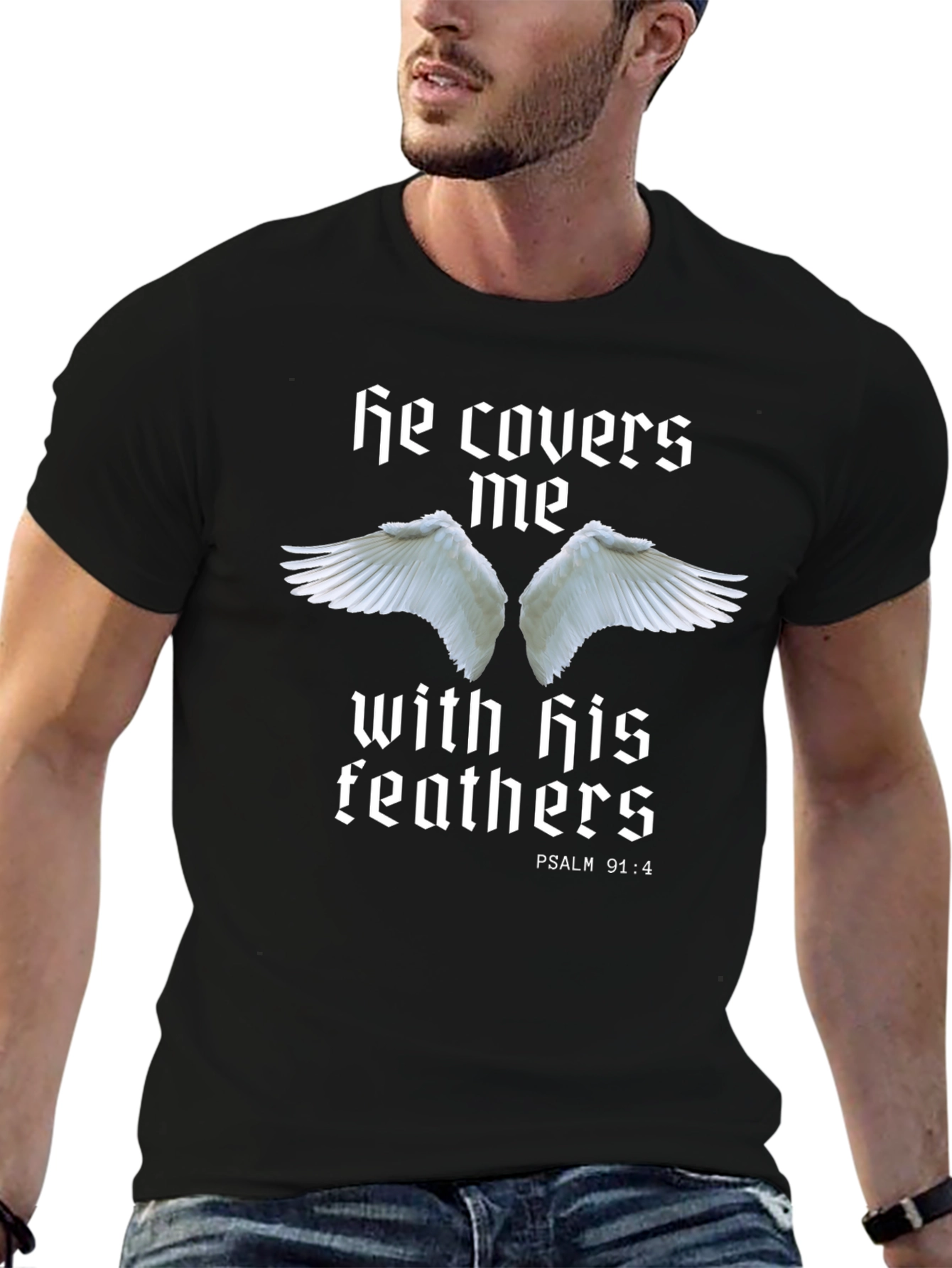 He Covers Me Religious Graphic T-Shirt