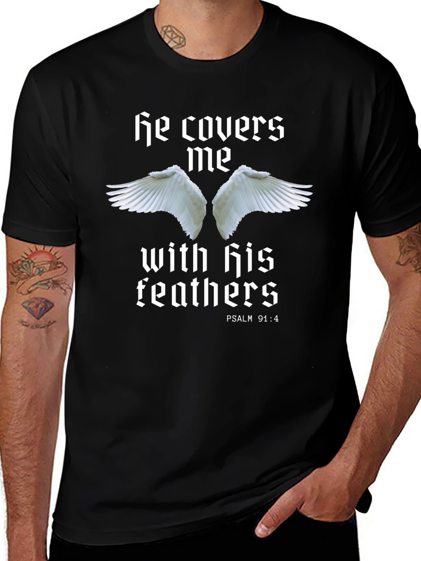 He Covers Me Religious Graphic T-Shirt