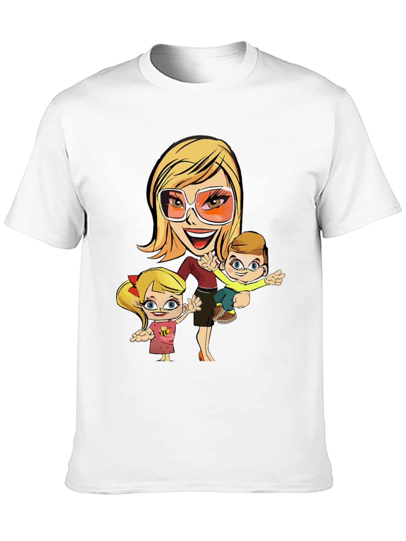 Cartoon Mom and Kids Graphic T-Shirt