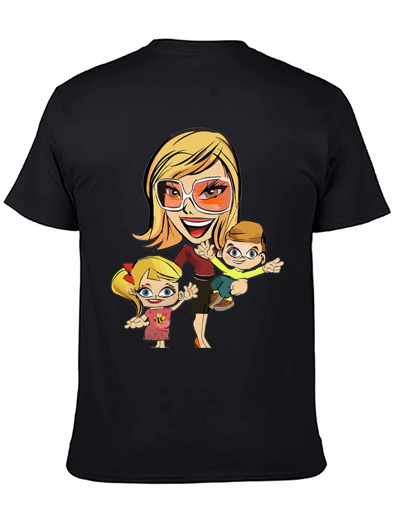 Cartoon Mom and Kids Graphic T-Shirt