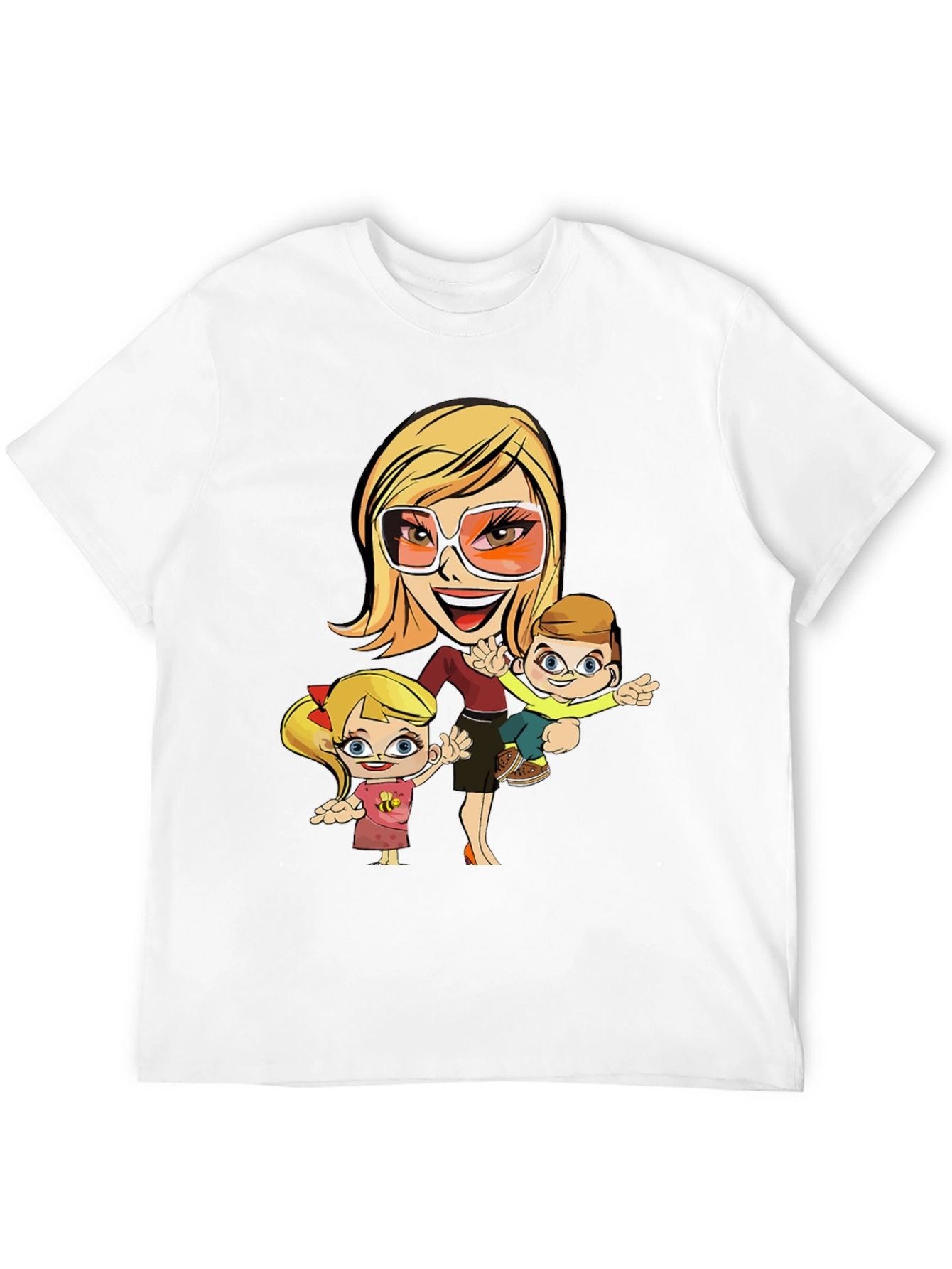 Cartoon Mom and Kids Graphic T-Shirt