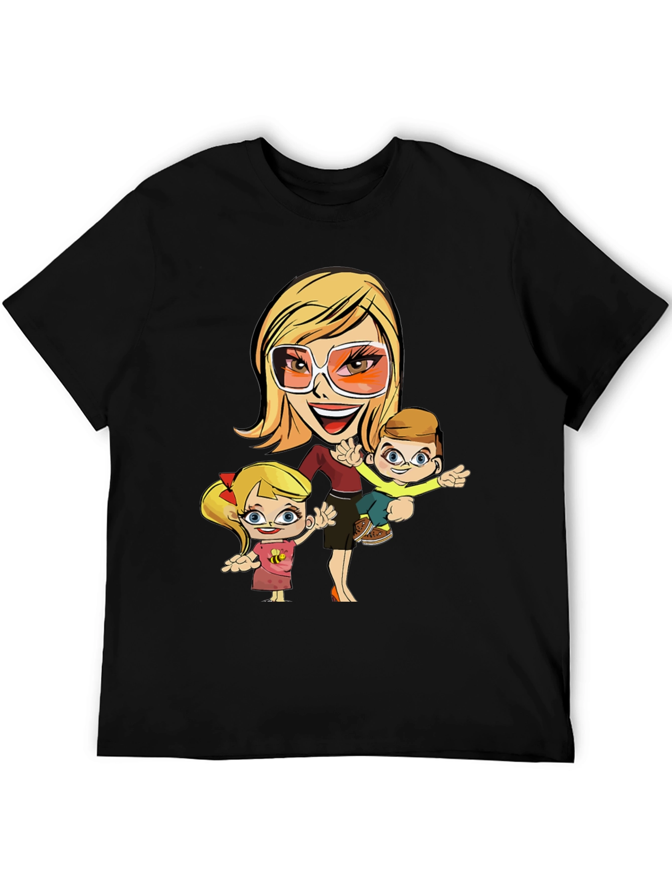Cartoon Mom and Kids Graphic T-Shirt
