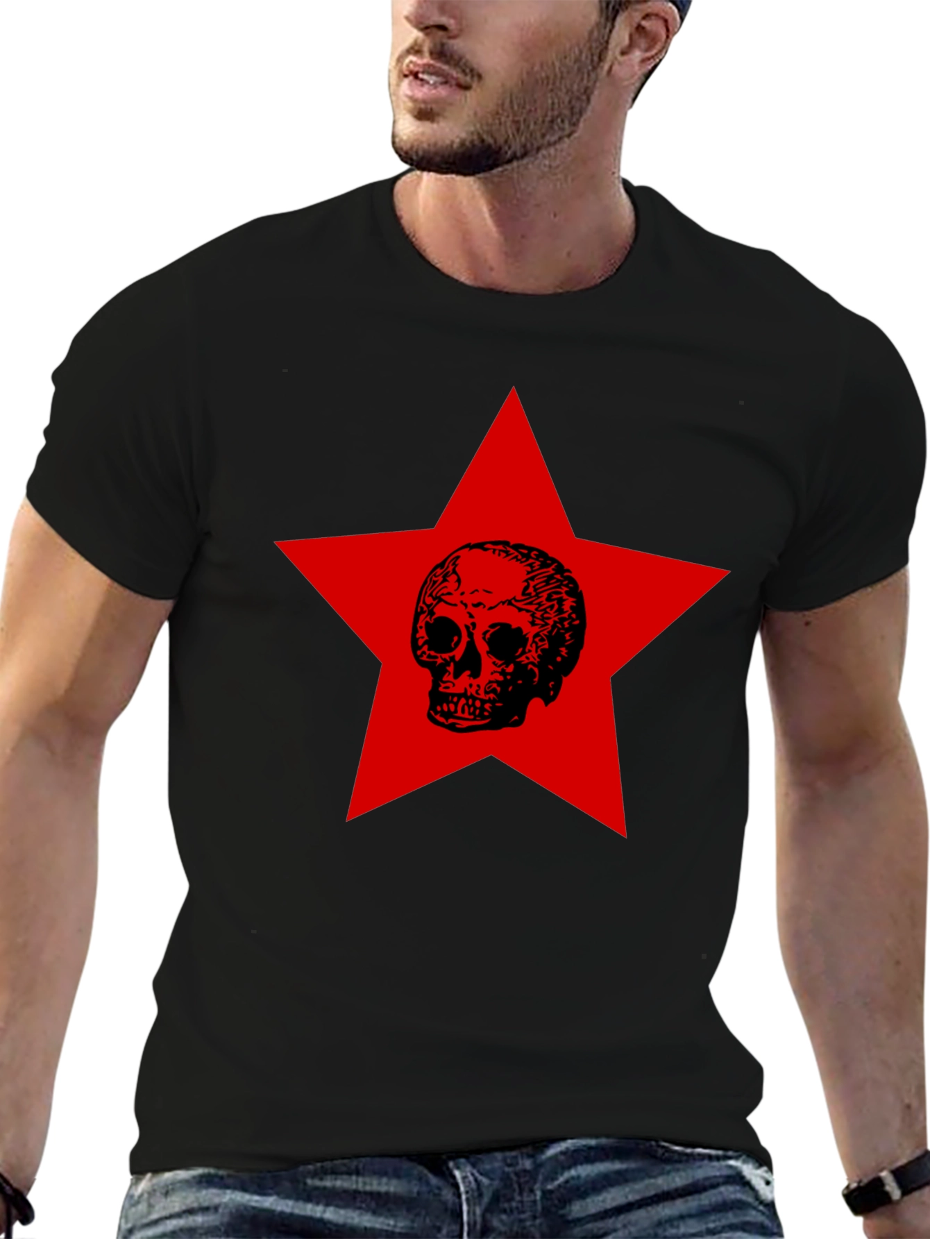 Skull Star Graphic Tee - Black Cotton Comfort