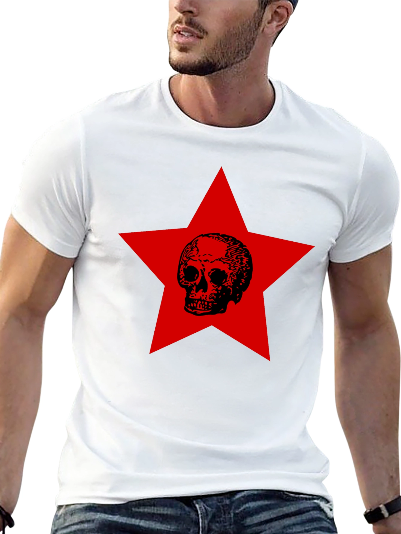 Skull Star Graphic Tee - Black Cotton Comfort