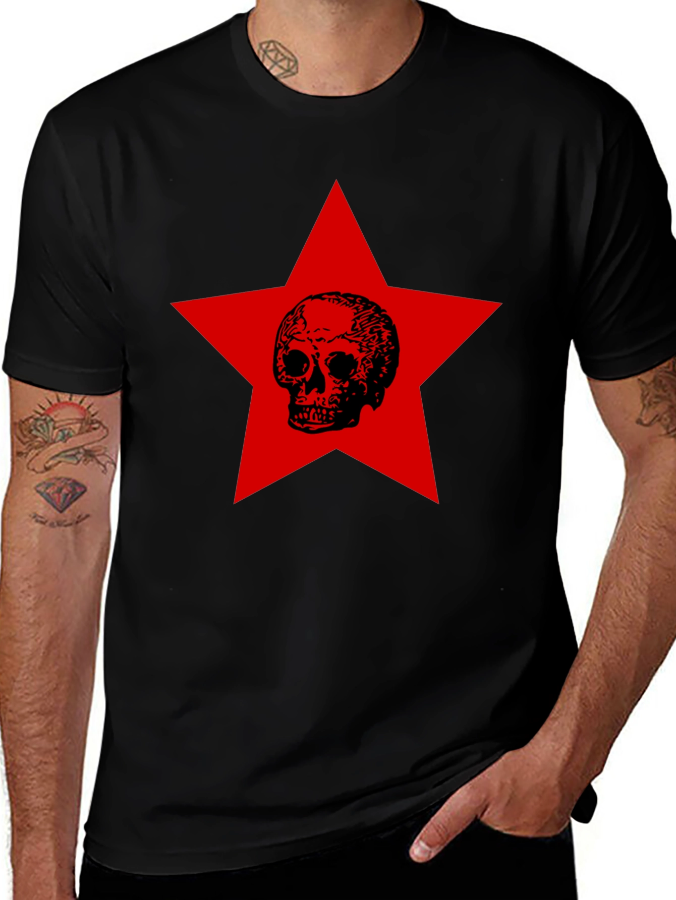 Skull Star Graphic Tee - Black Cotton Comfort