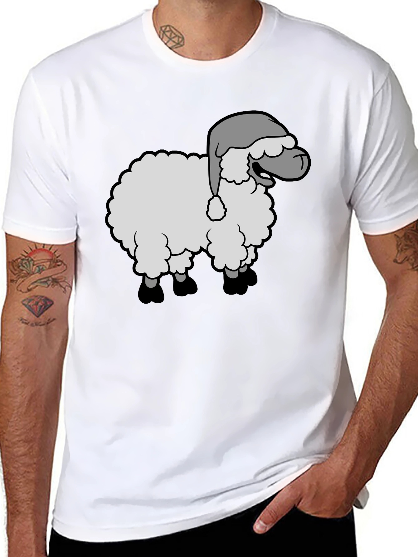 Festive Sheep Graphic Tee - Holiday Humor