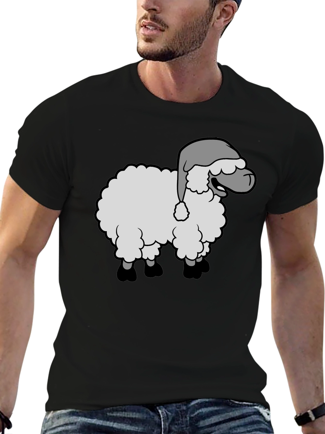 Festive Sheep Graphic Tee - Holiday Humor