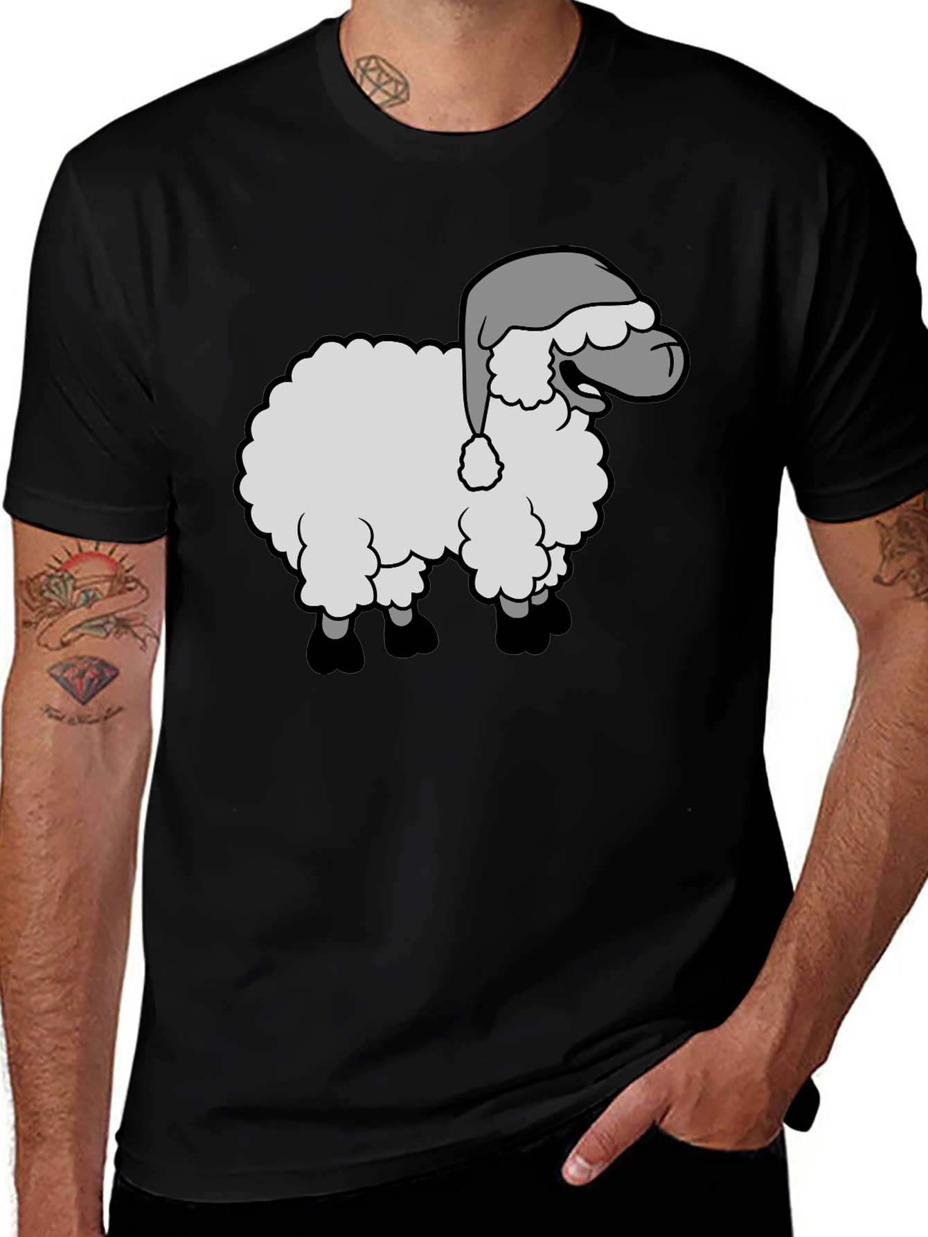 Festive Sheep Graphic Tee - Holiday Humor