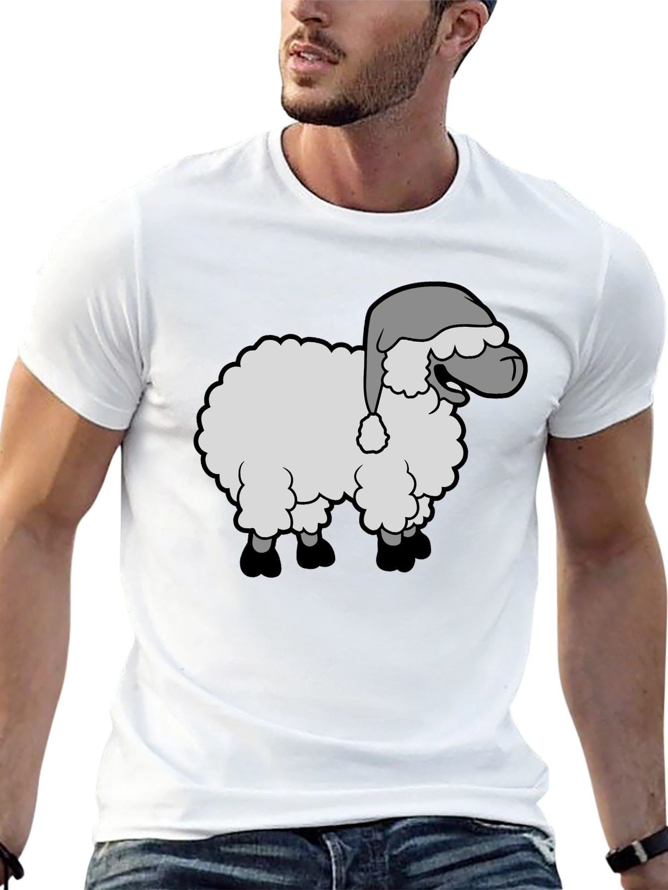 Festive Sheep Graphic Tee - Holiday Humor