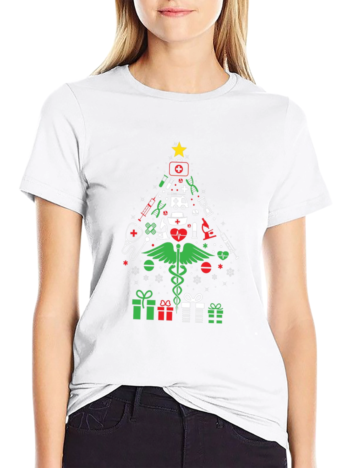 Nurse Christmas Tree Graphic T-Shirt