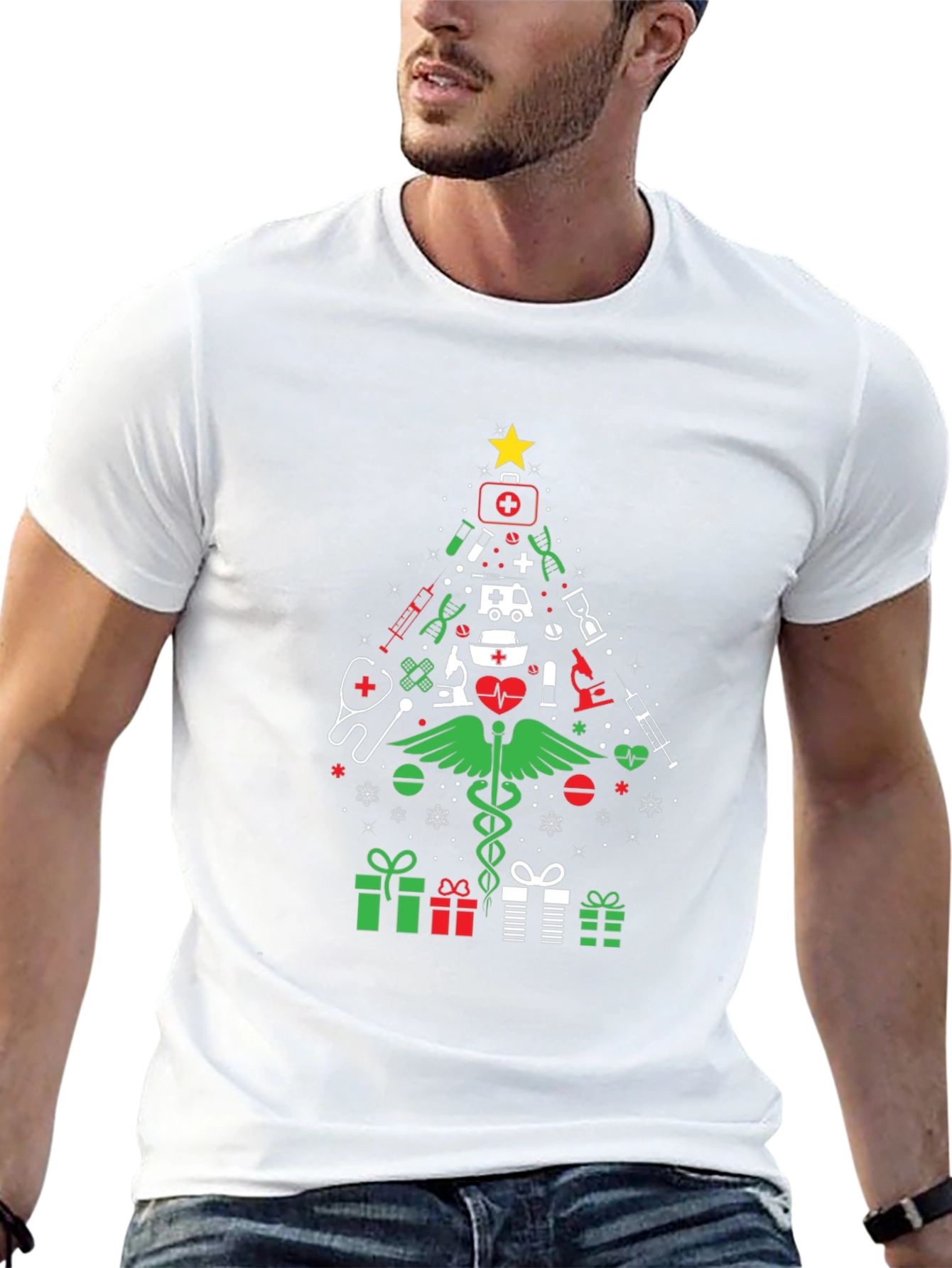 Nurse Christmas Tree Graphic T-Shirt