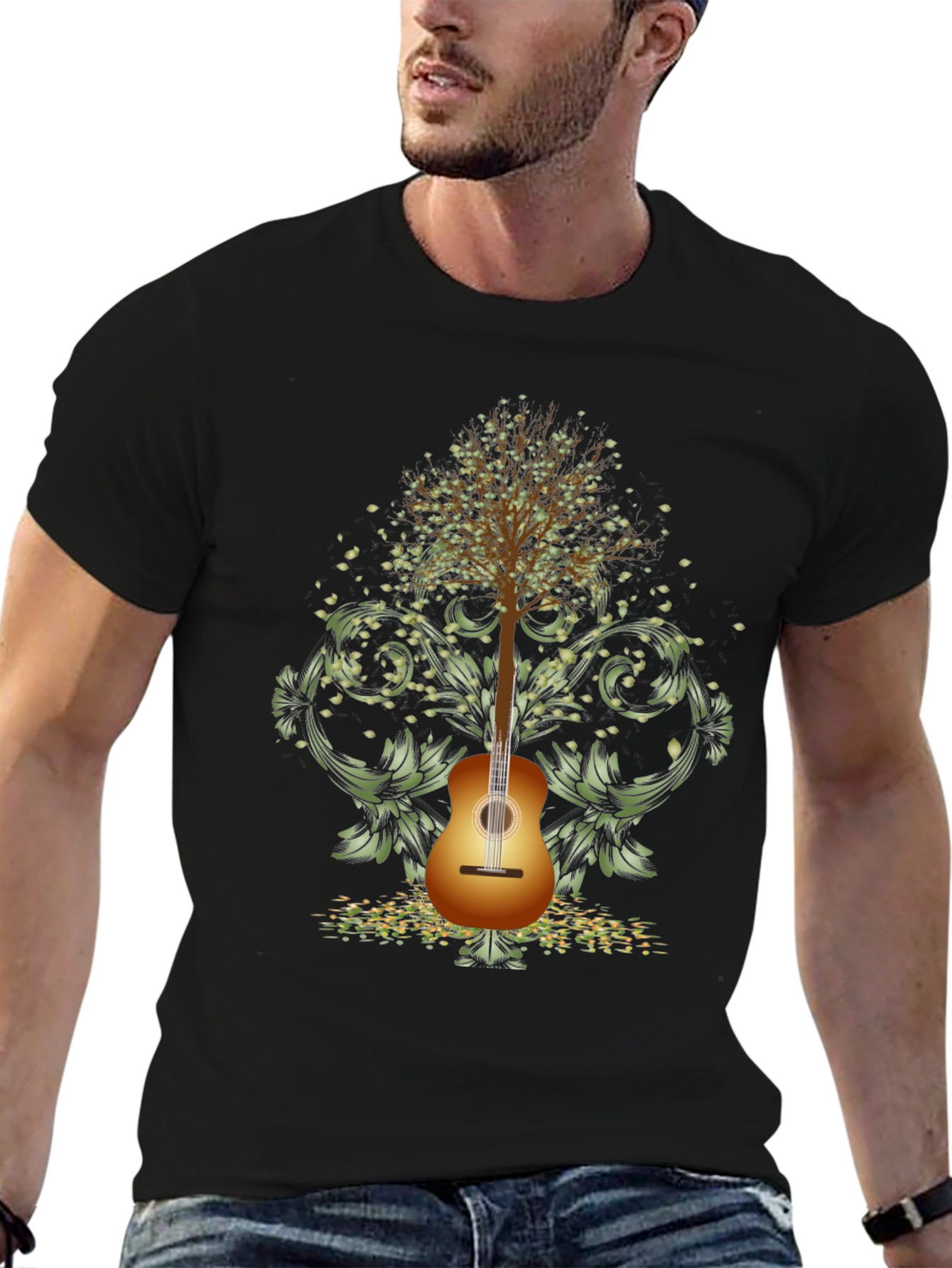 Guitar Tree Mens Black T-Shirt