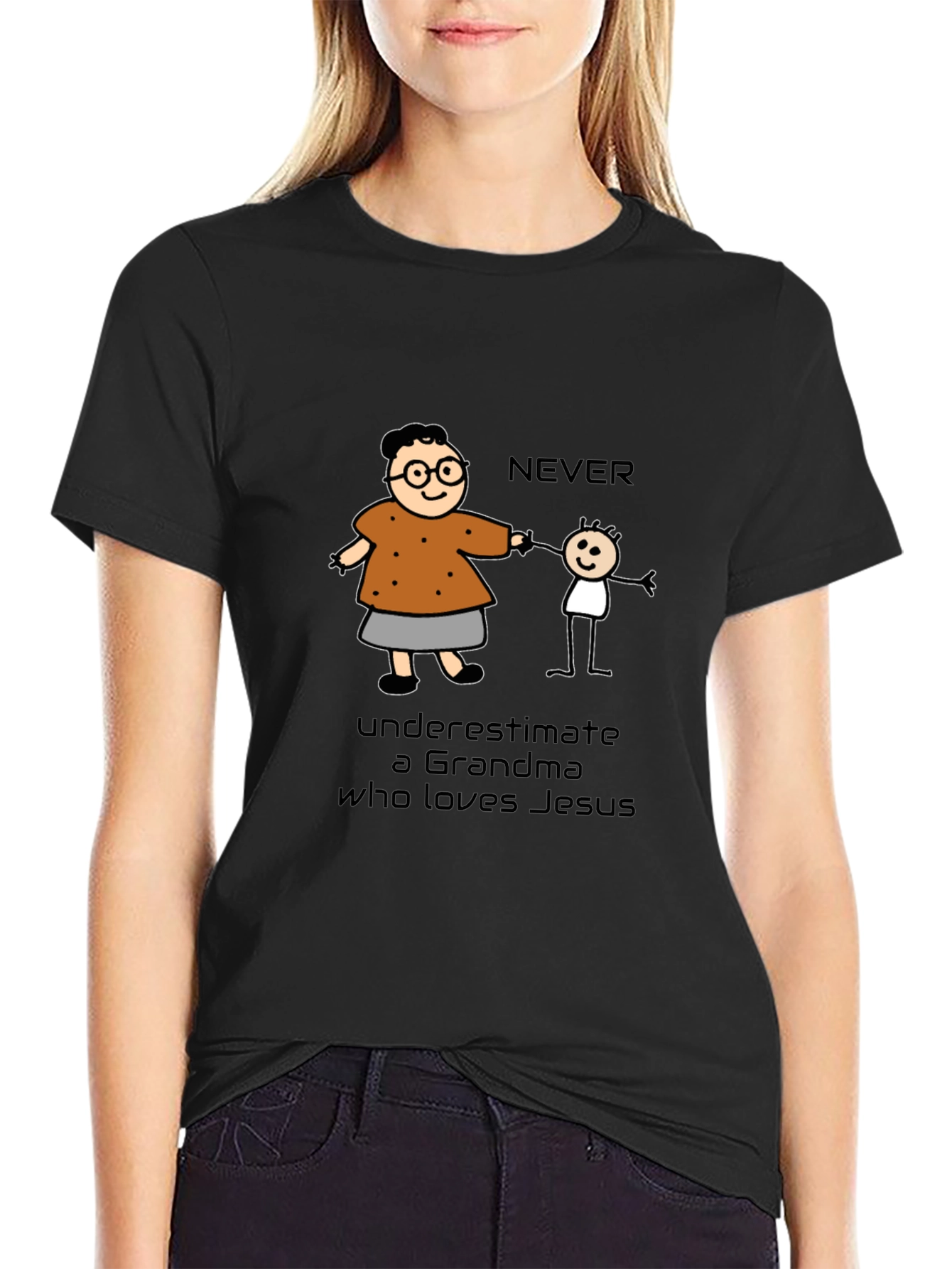 Never Underestimate Grandma Loves Jesus T-Shirt
