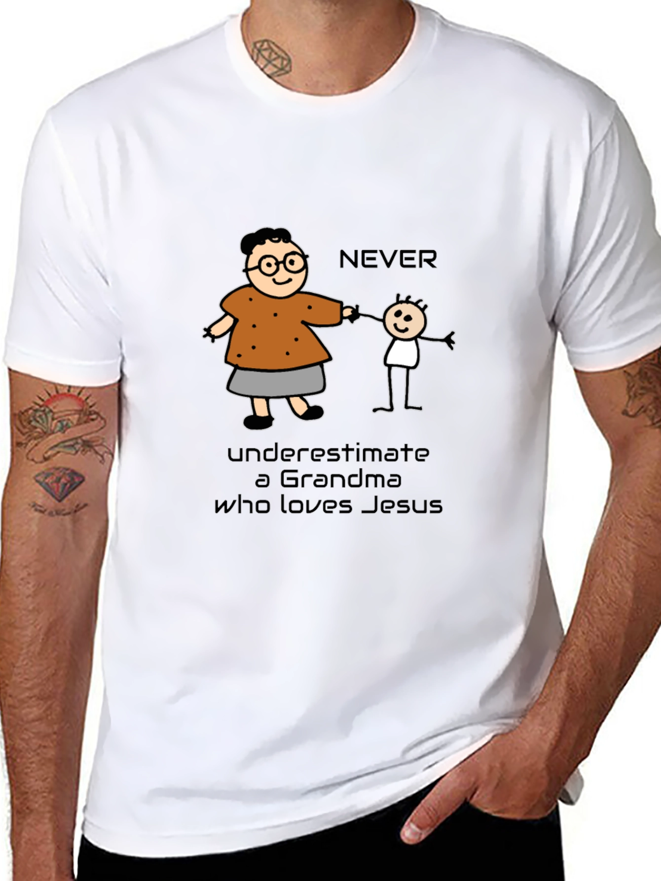 Never Underestimate Grandma Loves Jesus T-Shirt