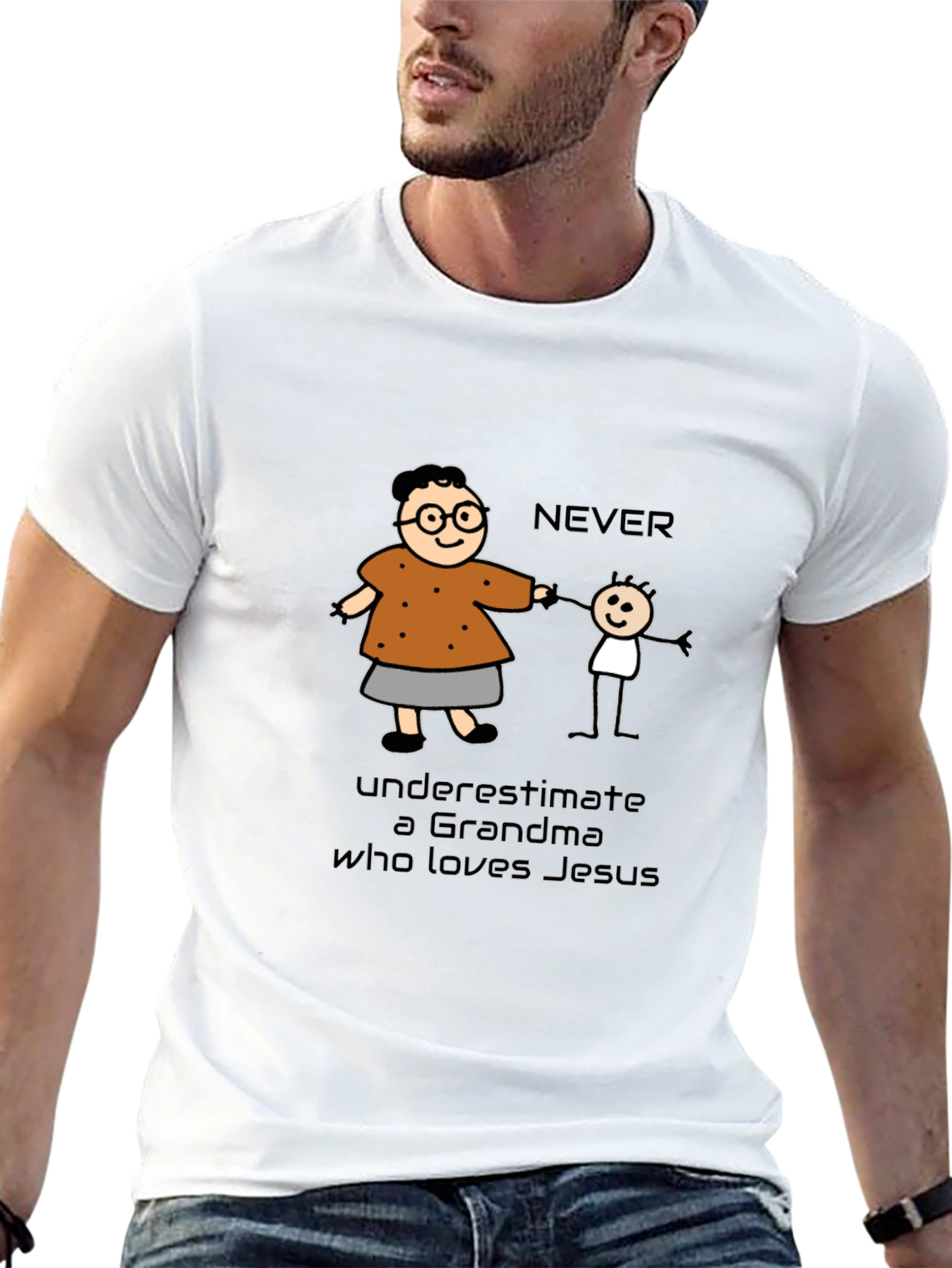 Never Underestimate Grandma Loves Jesus T-Shirt