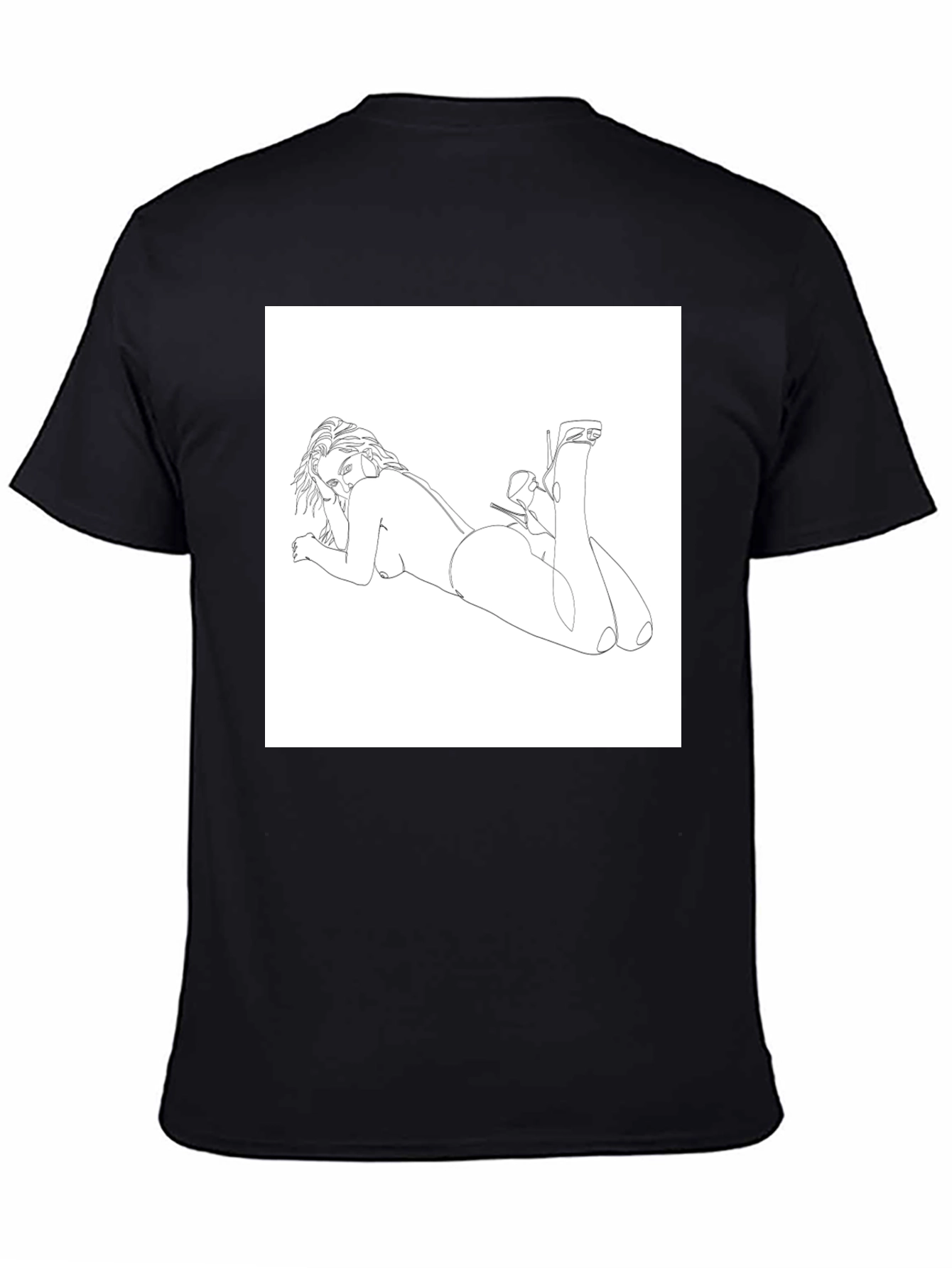 Line Art Woman Graphic Tee - Black Casual Shirt