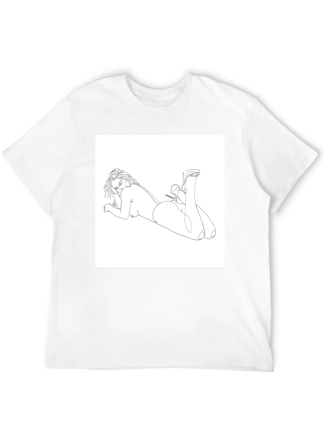 Line Art Woman Graphic Tee - Black Casual Shirt
