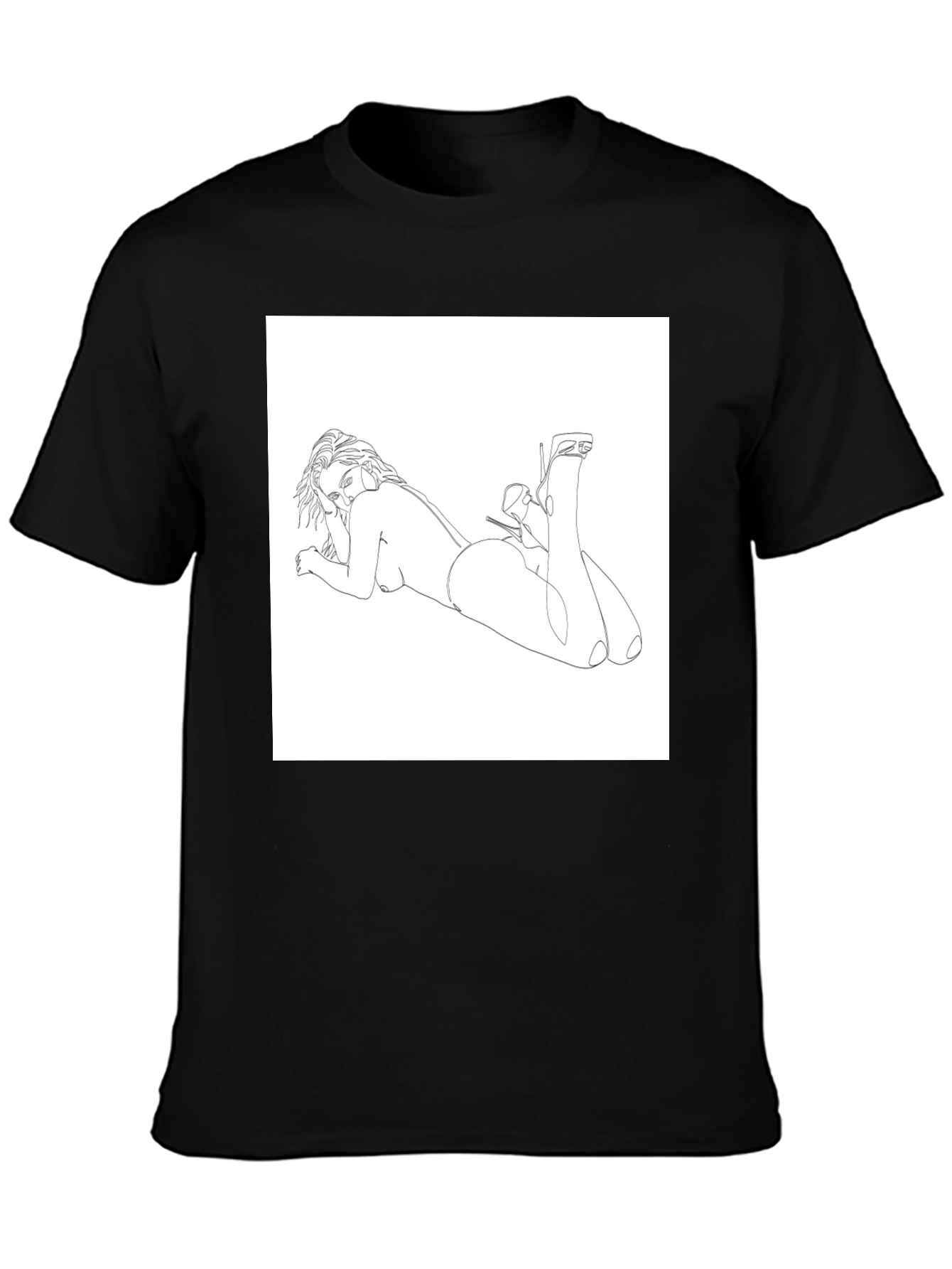 Line Art Woman Graphic Tee - Black Casual Shirt