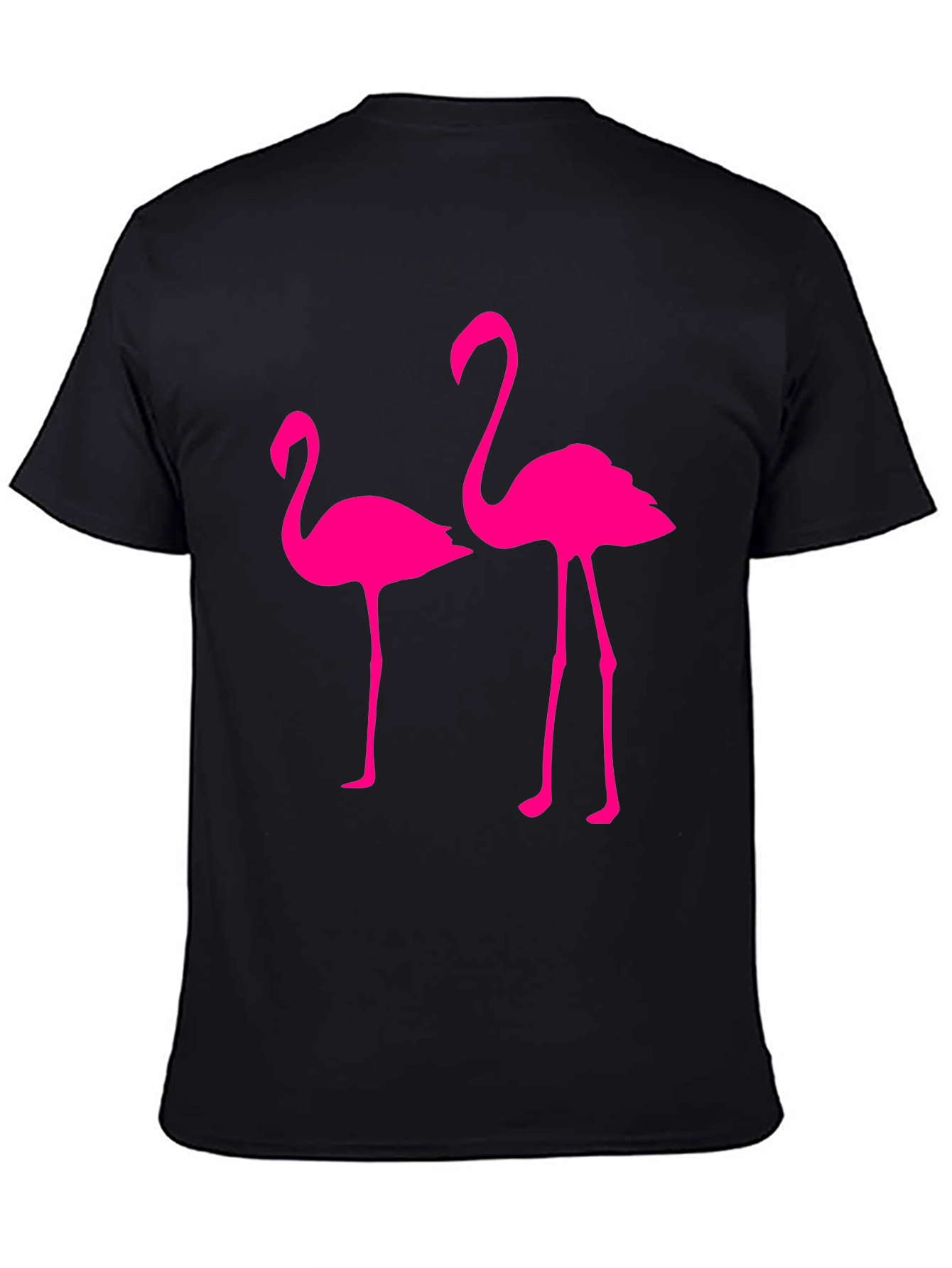 Mens Black T-Shirt with Two Pink Flamingos
