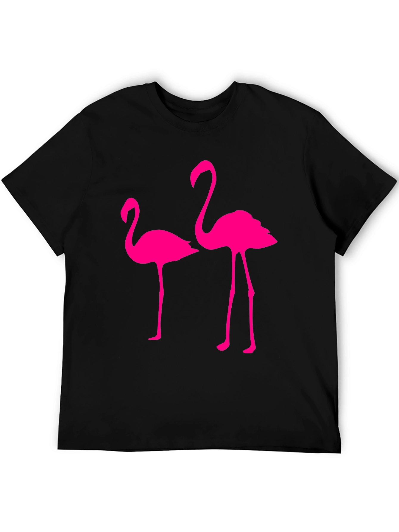 Mens Black T-Shirt with Two Pink Flamingos