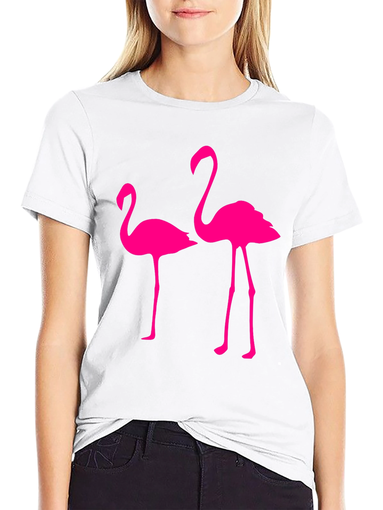 Mens Black T-Shirt with Two Pink Flamingos