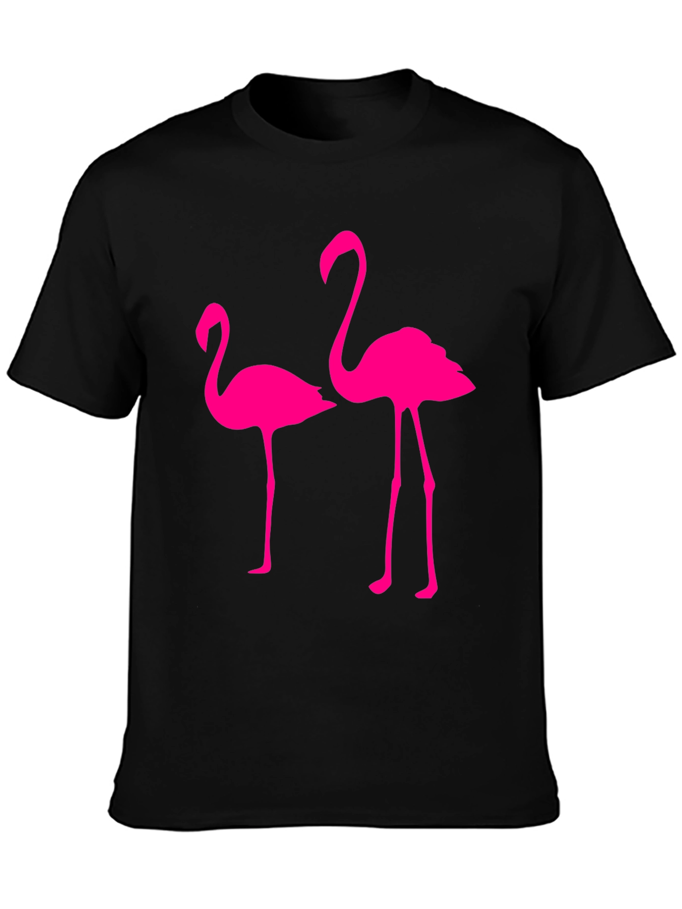 Mens Black T-Shirt with Two Pink Flamingos