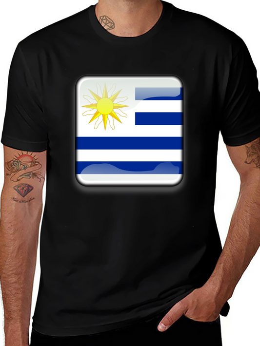 Uruguay Flag Graphic T-Shirt - Black Cotton Tee