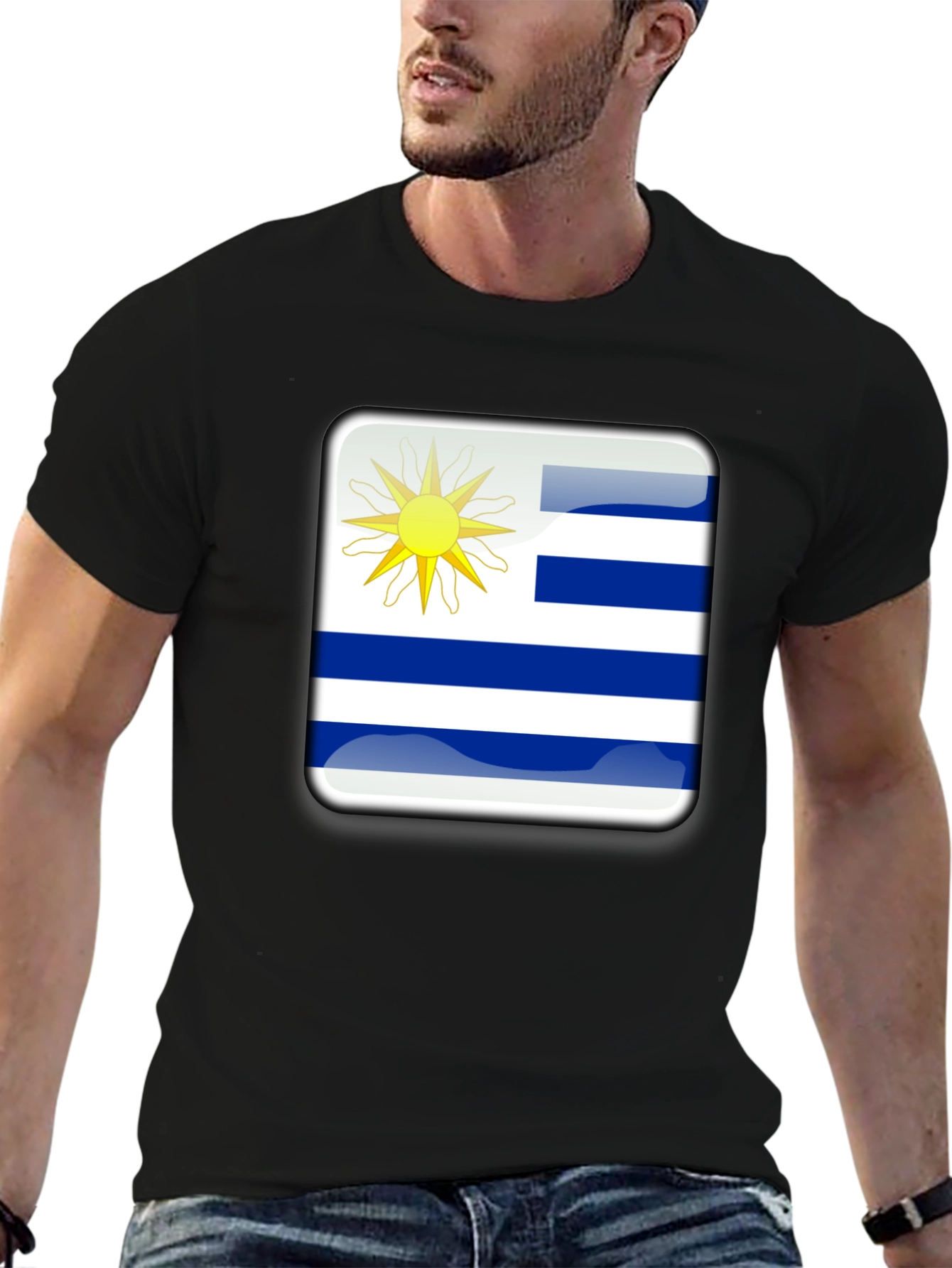 Uruguay Flag Graphic T-Shirt - Black Cotton Tee