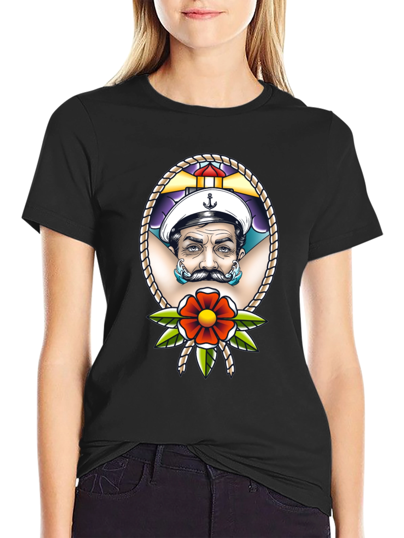 Sailor Tattoo Graphic T-Shirt - Black
