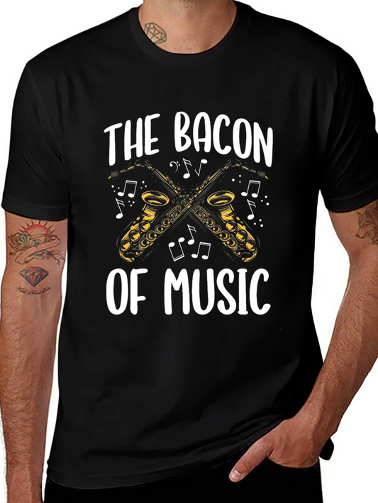 Bacon of Music Saxophone T-Shirt - Black Cotton Tee