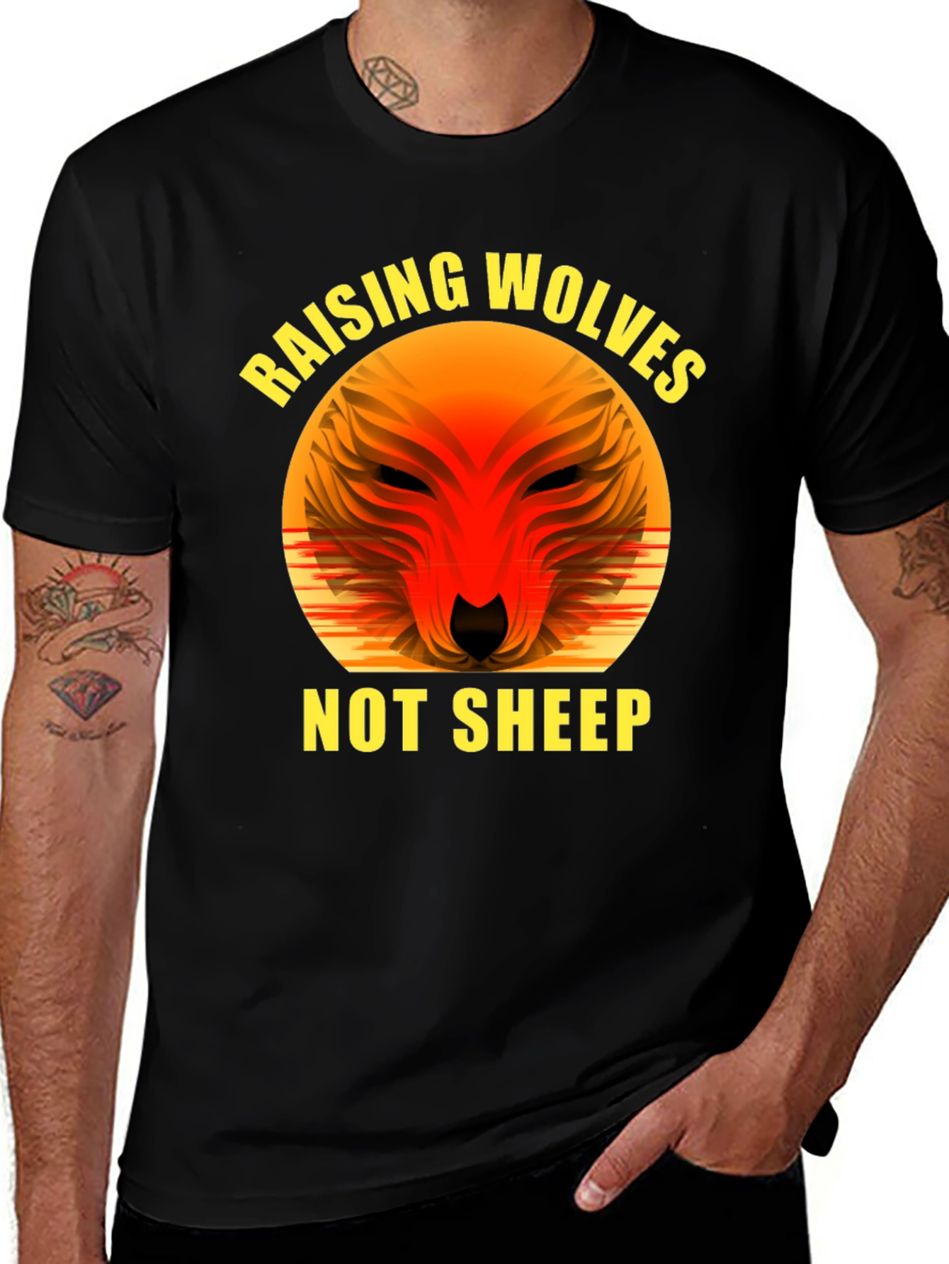 Raising Wolves Not Sheep Graphic Tee - Black