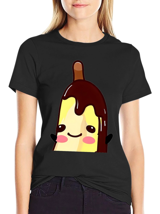 Cute Banana Popsicle Graphic Tee - Black Cotton T-Shirt