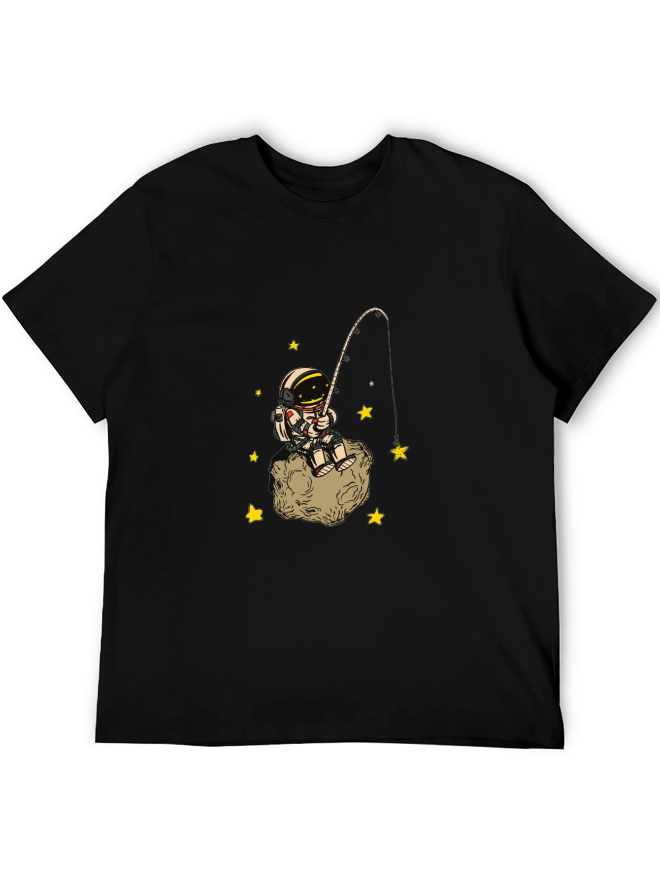 Astronaut Fishing Starry Tee - Outer Space Cotton T-Shirt