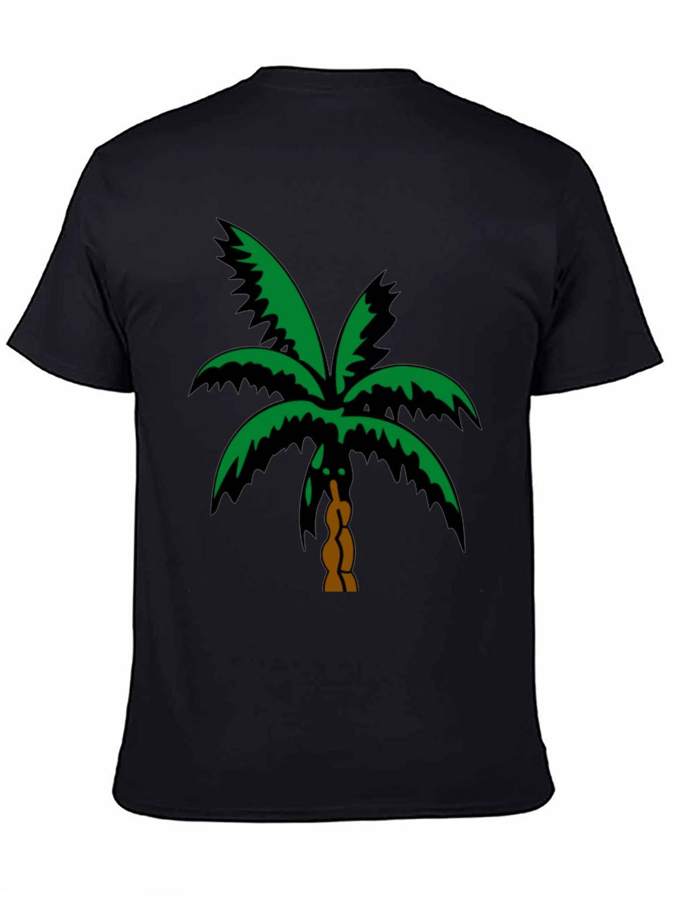 Tropical Palm Tree Graphic Tee - Black Cotton T-Shirt