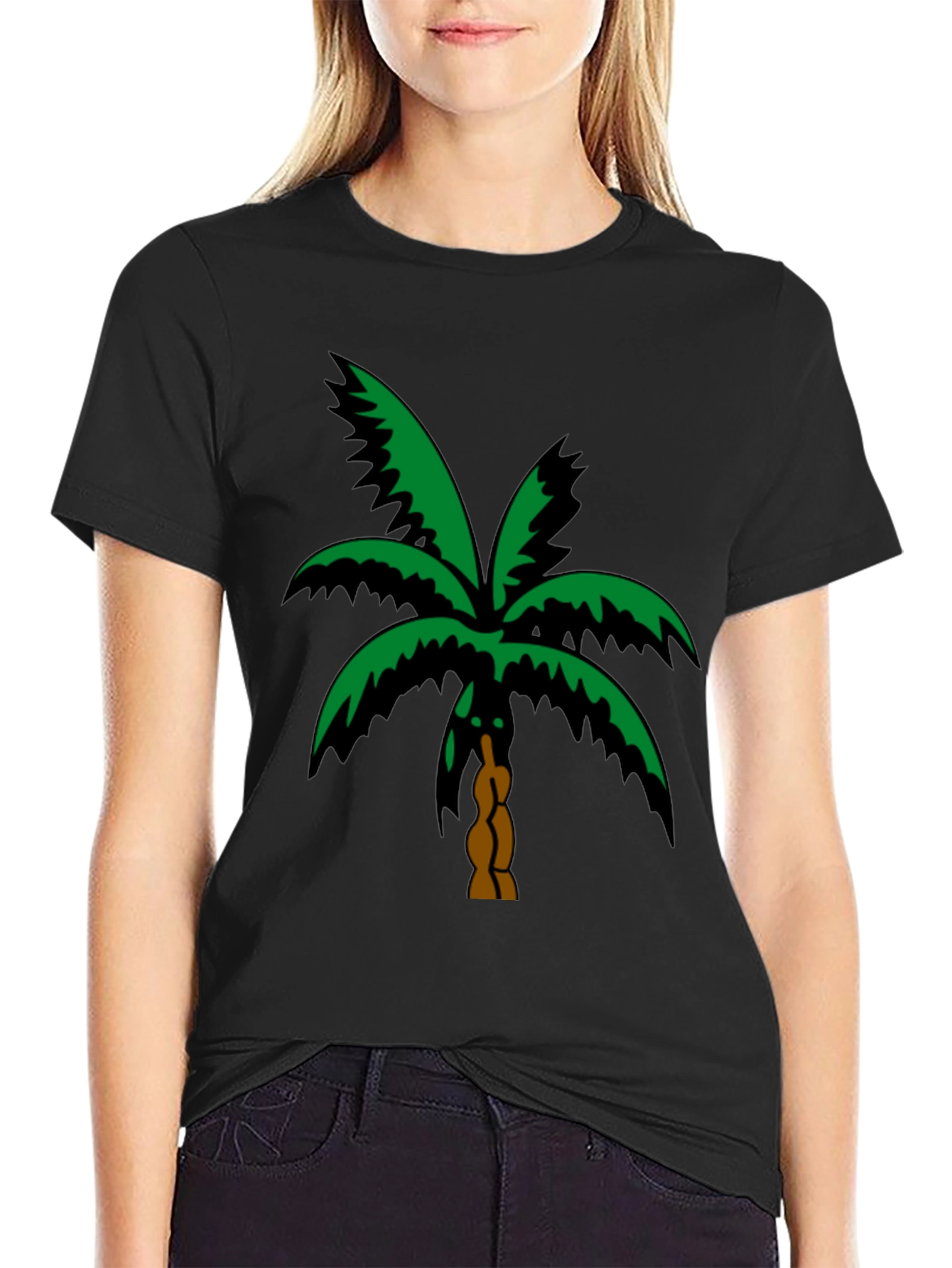 Tropical Palm Tree Graphic Tee - Black Cotton T-Shirt