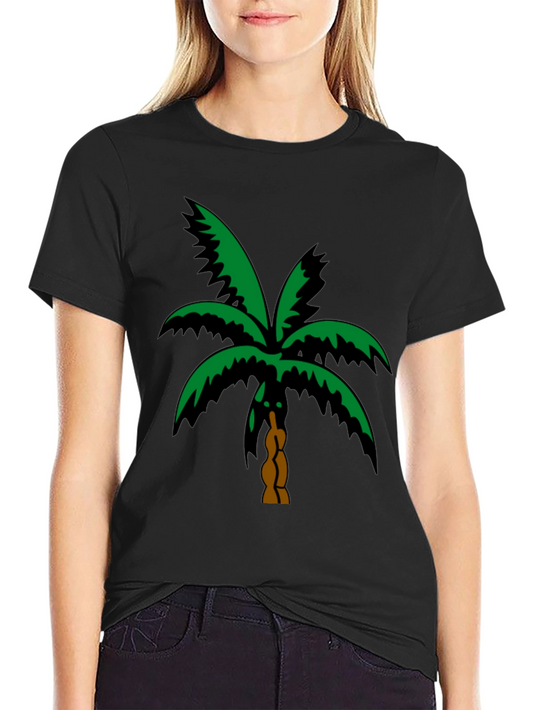 Tropical Palm Tree Graphic Tee - Black Cotton T-Shirt