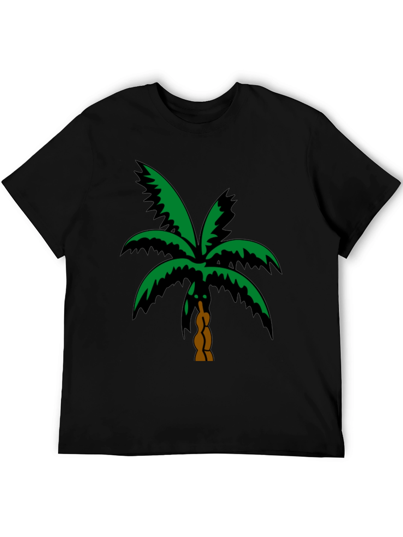 Tropical Palm Tree Graphic Tee - Black Cotton T-Shirt