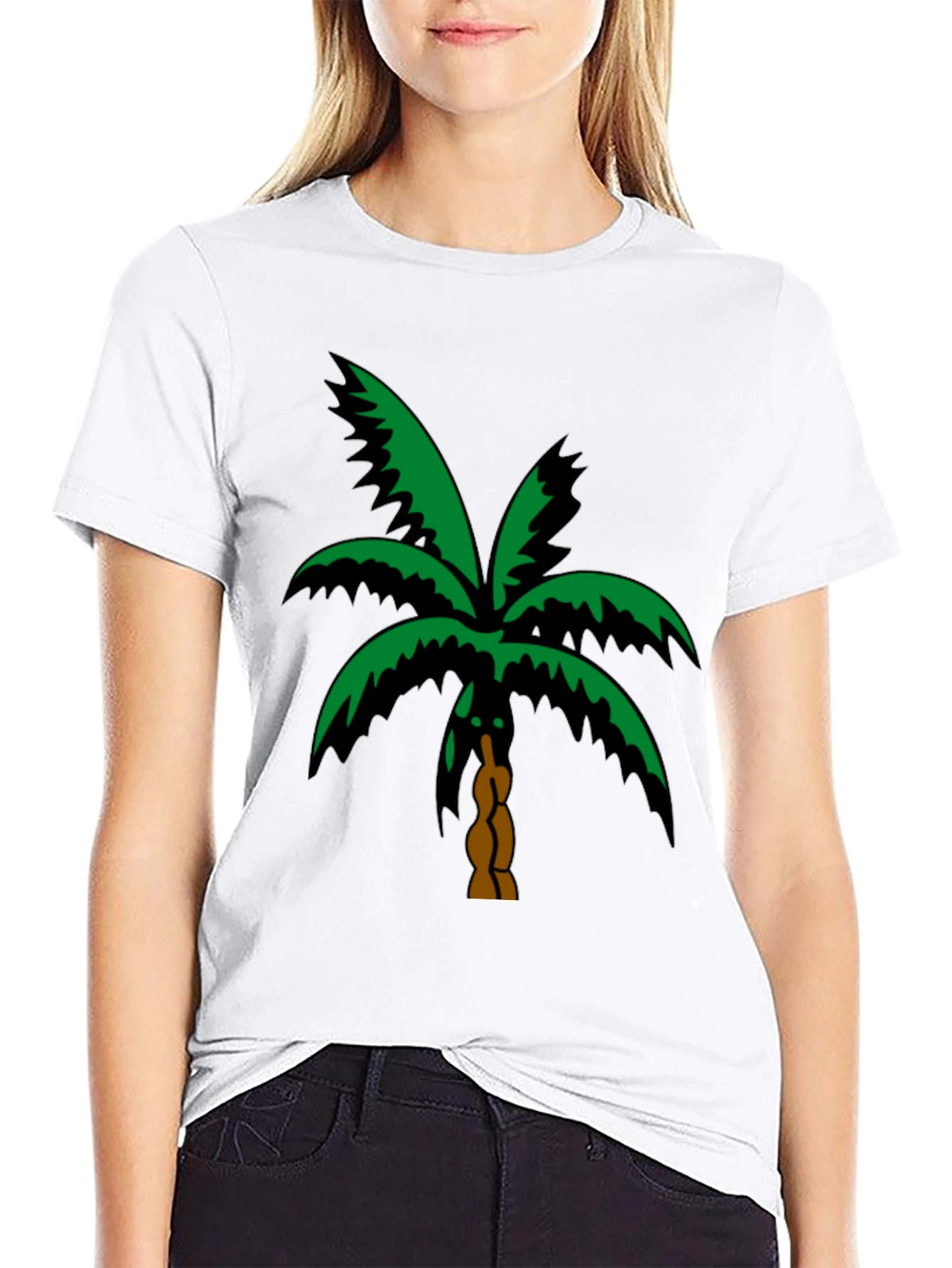Tropical Palm Tree Graphic Tee - Black Cotton T-Shirt