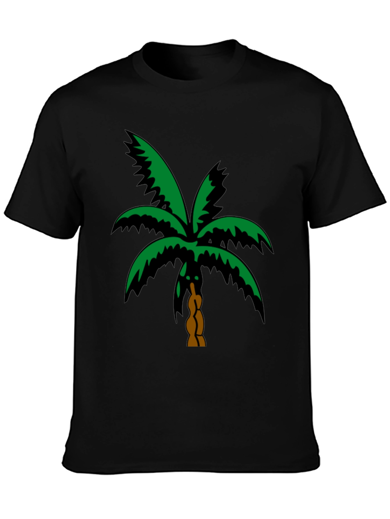 Tropical Palm Tree Graphic Tee - Black Cotton T-Shirt