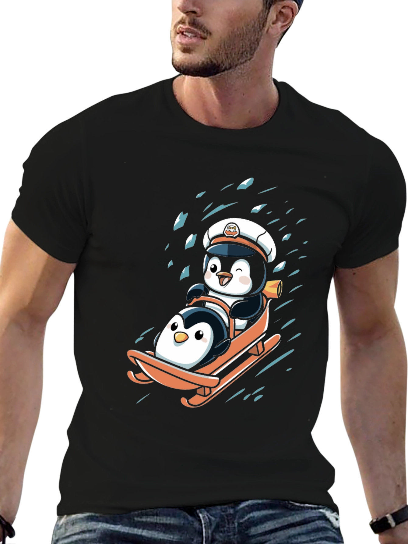 Penguin Sledding Graphic Tee