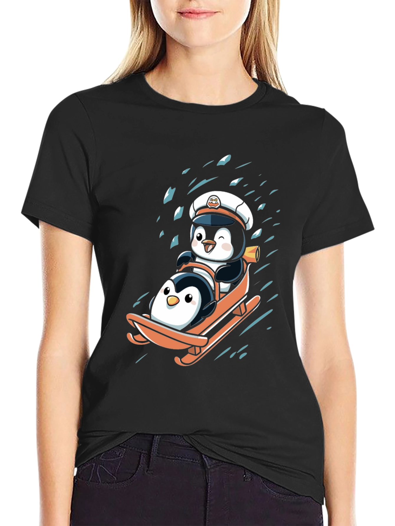 Penguin Sledding Graphic Tee